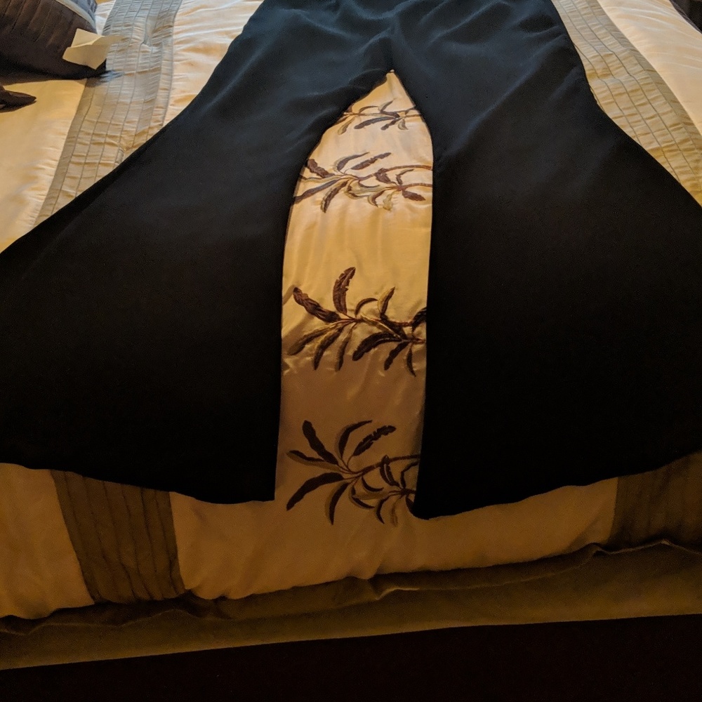 Dressy pants with extra wide bottoms